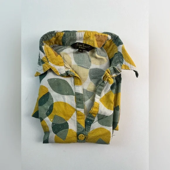 Ever Touch by Malika Lemon Print Shirt Dress XL Textured Button Front - Picture 3 of 9